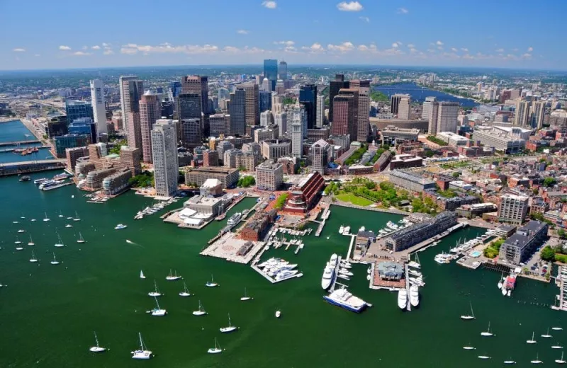 An aerial view of Boston